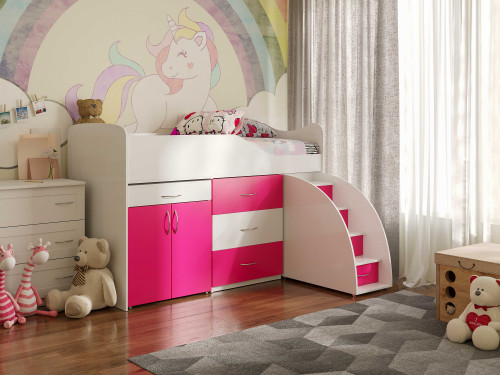 Кровать-комната VRN- Bed Room 5 + стол (розовый)