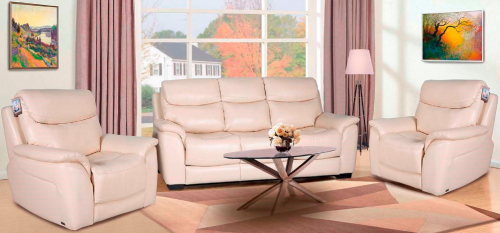 Комплект мягкой мебели BLN- Митчел 3+1эр+1эр (кожа, светло-бежевый)