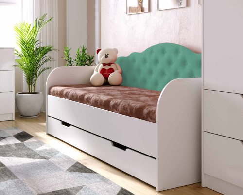 Кровать детская с ящиком VRN- "SOFIA" в цвете Бирюза, Лиловый