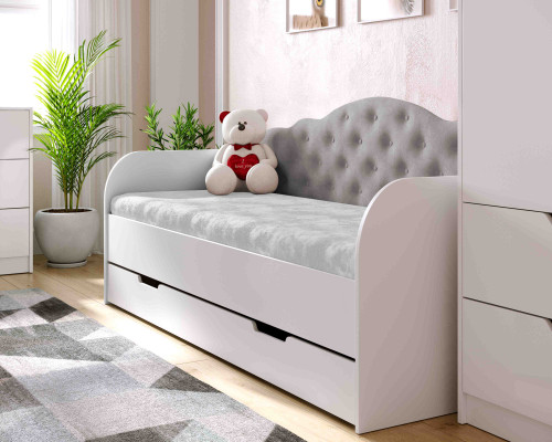 Кровать детская с ящиком VRN- "SOFIA" Светло-серый, Светло-розовый