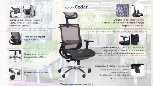 Кресло офисное AMF- Coder Black, Alum