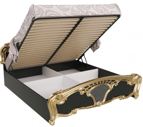 Кровать с подъемным механизмом MRK- Ева Глянец черный+золото 1,6х2,0