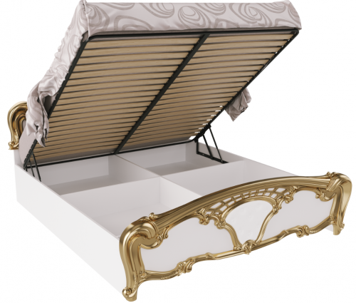 Кровать с подъемным механизмом MRK- Ева Глянец белый+золото 1,6х2,0
