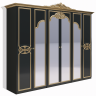 Шкаф MRK- Ева 6 дверей Глянец черный+золото/зеркало