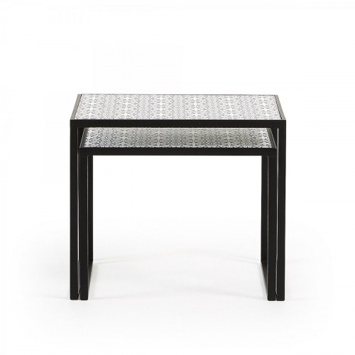 Набор из 2-х кофейных столов LFF- TROPICA (металл черный, МДФ черно-белый)