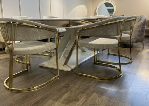 Обеденный стол  Art-Deco EXI- MILANO MILK+MARBLE NEW TOP + GOLD