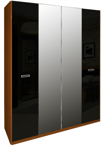 Шкаф MRK- Белла 4 двери Глянец черный+вишня бюзум/зеркало