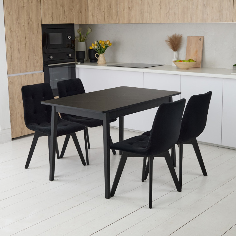 Комплект обеденный Ont- Леонардо 120 черный черный стол + 4 стула Дарио черные