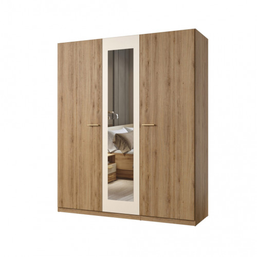 Шкаф на 3 двери с зеркалом Helvetia VERTINA 24DBNH19 (дикий дуб / дуб-песочно-бежевый)
