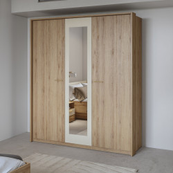 Шкаф на 3 двери с зеркалом Helvetia VERTINA 24DBNH19 (дикий дуб / дуб-песочно-бежевый)