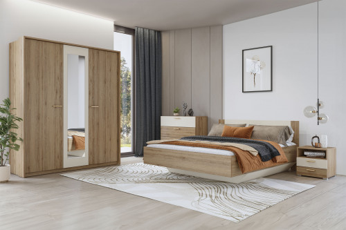 Шкаф на 3 двери с зеркалом Helvetia VERTINA 24DBNH19 (дикий дуб / дуб-песочно-бежевый)