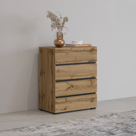 Комод на 4 ящика в прихожую Helvetia CROSS 24N6MY27 (дуб вотан-черный)