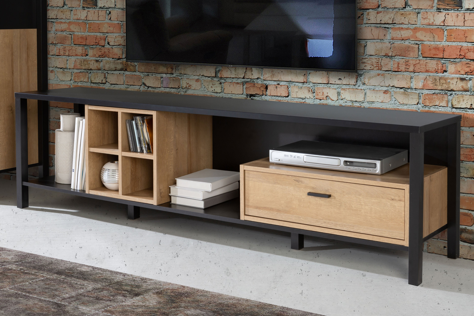 Тумба под телевизор Forte HIGH ROCK HRKT141 (дуб ривьера/черный)