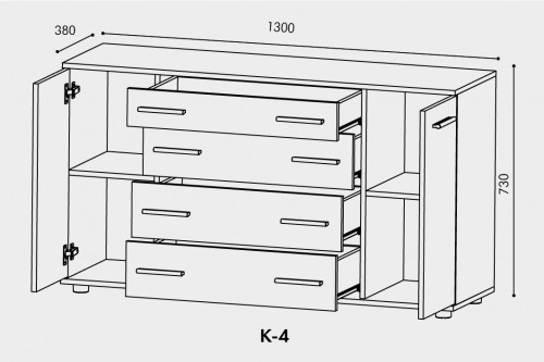 Большой комод EVR- К-4 дуб Сонома