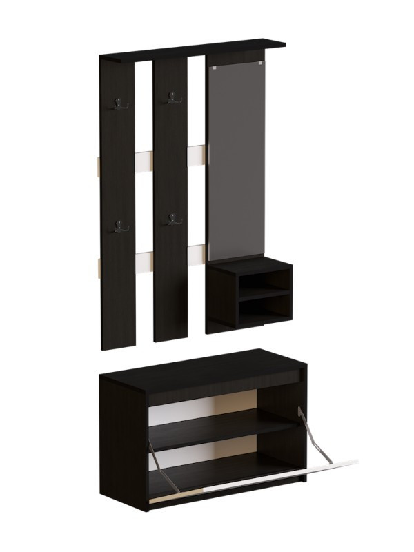 Прихожая с вешалкой и тумбой для обуви EVR- Микс венге + белый