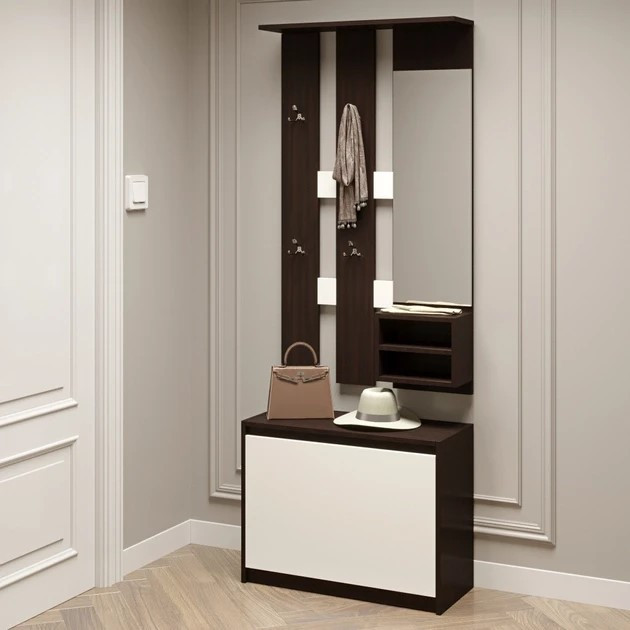 Прихожая с вешалкой и тумбой для обуви EVR- Микс венге + белый