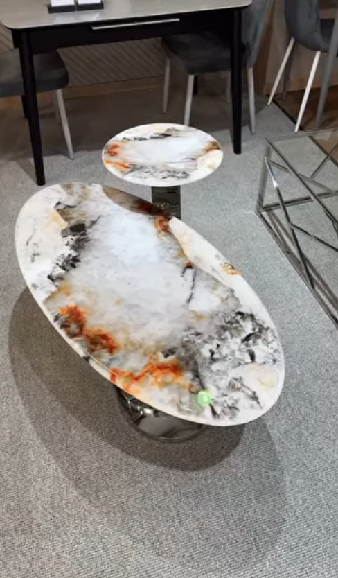 Комплект журнальных столов Elt- T-01 (1+1) серебро + керамика 