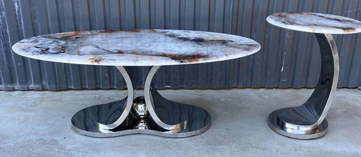 Комплект журнальных столов Elt- T-01 (1+1) серебро + керамика 