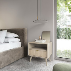 Тумба прикроватная Perfect Home Форест / Forest S54 с 1 ящиком Беж песочный/ель сканди
