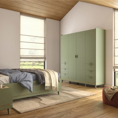 Шкаф на 4 двери с 6 ящиками Helvetia SCANDI 24GDOH20 (зеленый / дуб)