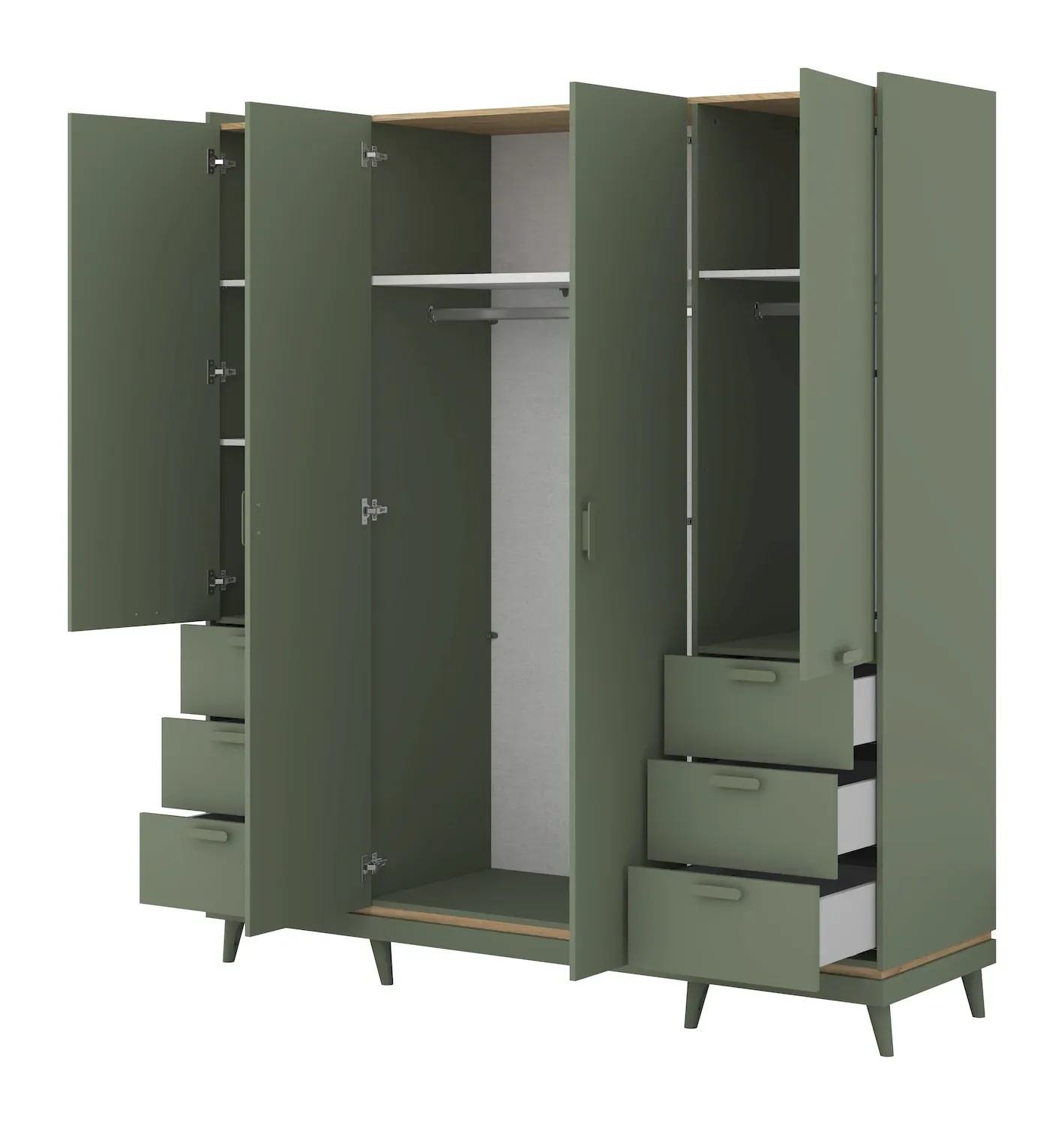 Шкаф на 4 двери с 6 ящиками Helvetia SCANDI 24GDOH20 (зеленый / дуб)