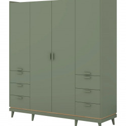 Шкаф на 4 двери с 6 ящиками Helvetia SCANDI 24GDOH20 (зеленый / дуб)