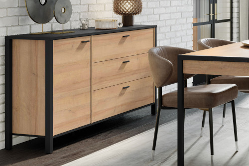 Комод на 1 дверь и 3 ящика Forte HIGH ROCK HRKK221 (дуб ривьера/черный)