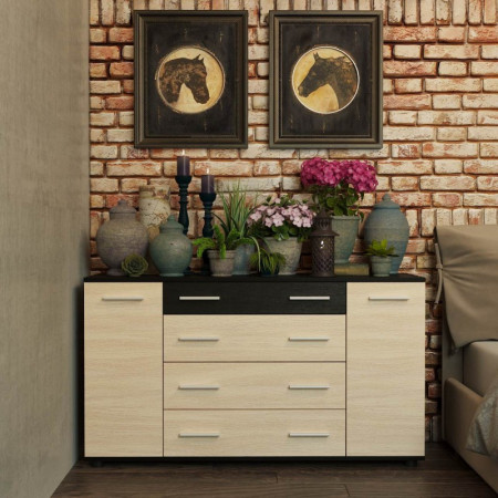 Большой комод EVR- К-4 венге темный + фасад дуб молочный