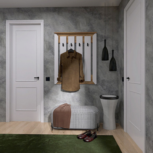 Прихожая с тумбой для обуви и вешалкой EVR- Нордик-1 дуб крафт золотой + белый