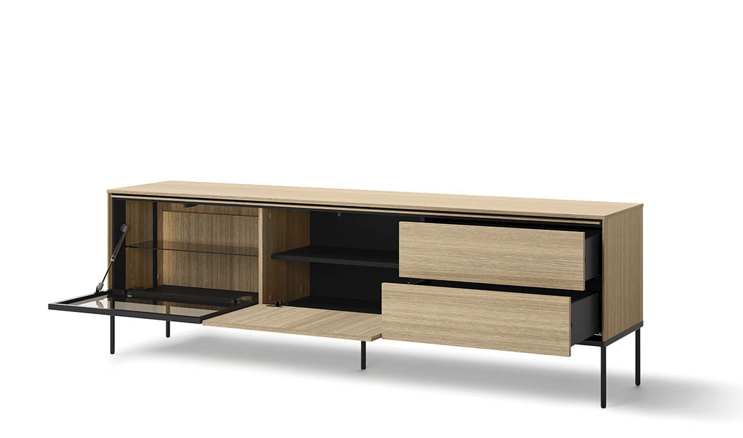 Тумба ТВ с витриной 1д1в2ш TOP- Виссо дуб с подсветкой  