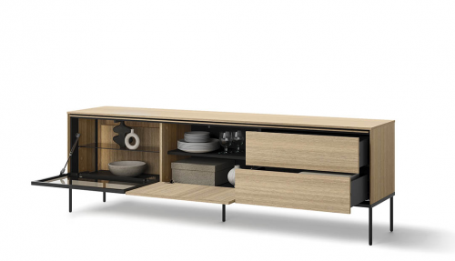 Тумба ТВ с витриной 1д1в2ш TOP- Виссо дуб с подсветкой  