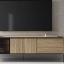 Тумба ТВ с витриной 1д1в2ш TOP- Виссо дуб с подсветкой  