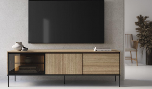Тумба ТВ с витриной 1д1в2ш TOP- Виссо дуб с подсветкой  
