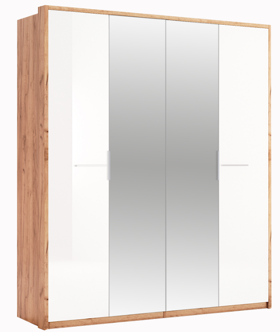 Шкаф MRK- Ники Глянец белый 4 двери/зеркало