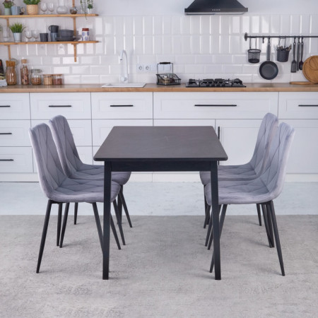 Комплект обеденный Ont- Леонардо 120 черный черные ножки + 4 стула Piado серый