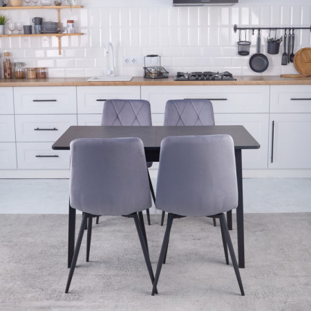 Комплект обеденный Ont- Леонардо 120 черный черные ножки + 4 стула Piado серый