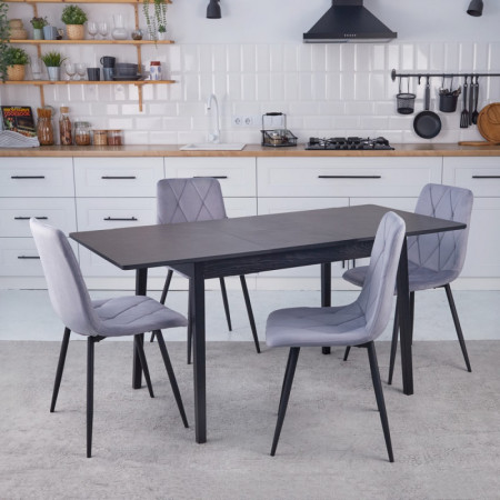 Комплект обеденный Ont- Леонардо 120 черный черные ножки + 4 стула Piado серый