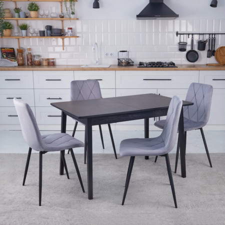 Комплект обеденный Ont- Леонардо 120 черный черные ножки + 4 стула Piado серый