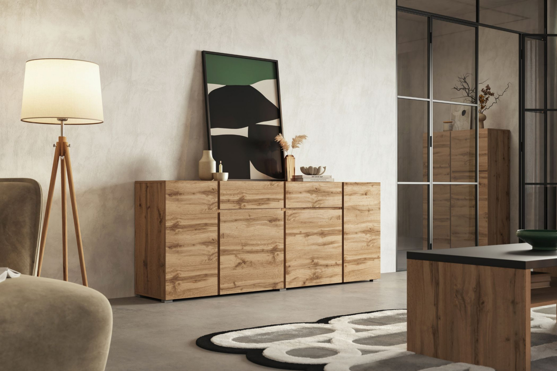 Комплект в гостиную Helvetia ASYMETRIC (дуб Вотан)