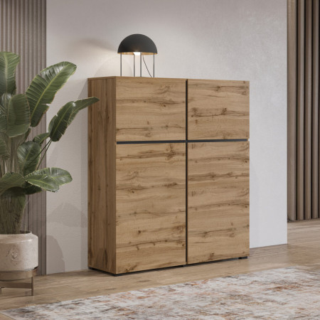 Комод высокий на 4 двери Helvetia CROSS 24N6MY76 (дуб вотан -черный)