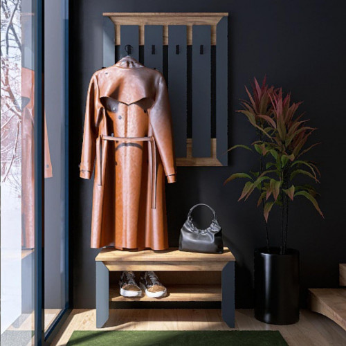 Прихожая с тумбой для обуви и вешалкой EVR- Нордик-1 дуб крафт золотой + графит