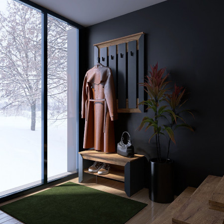 Прихожая с тумбой для обуви и вешалкой EVR-Нордик-1 дуб крафт золотой + графит