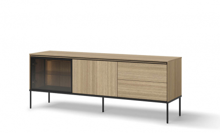 Тумба ТВ маленькая с витриной 1д1в2ш TOP- Виссо дуб с подсветкой   