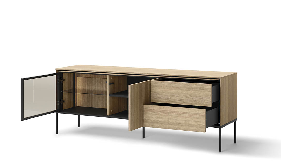 Тумба ТВ маленькая с витриной 1д1в2ш TOP- Виссо дуб с подсветкой   