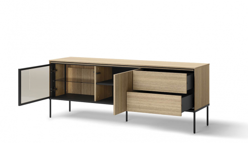 Тумба ТВ маленькая с витриной 1д1в2ш TOP- Виссо дуб с подсветкой   