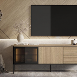 Тумба ТВ маленькая с витриной 1д1в2ш TOP- Виссо дуб с подсветкой   