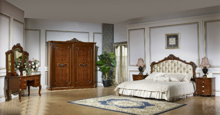 Кровать двуспальная с сеткой 180х200 SMS- Флоренция орех, золотая патина