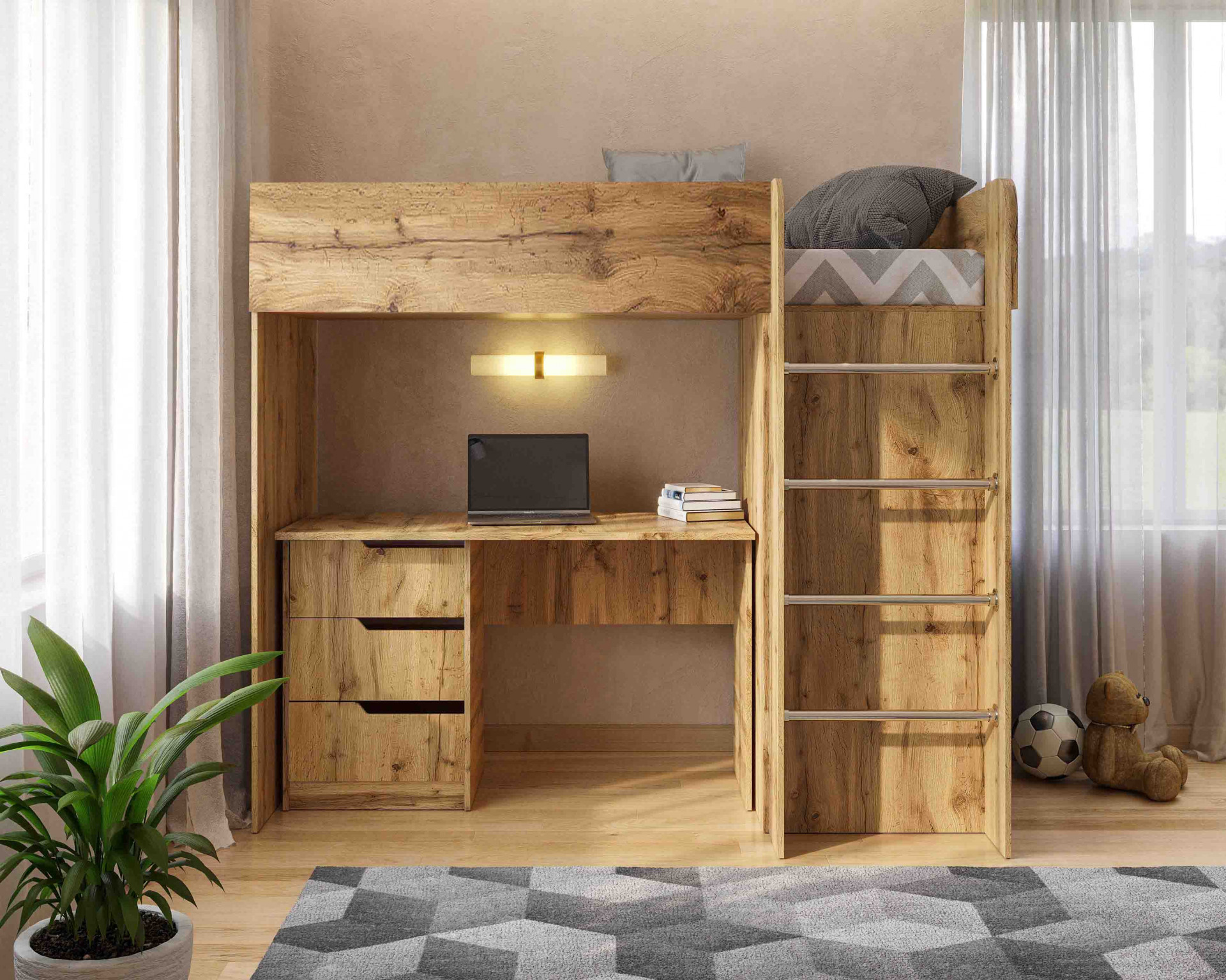 Кровать - комната VRN- "Bedroom 3", корпус «Дуб ТАХО» 