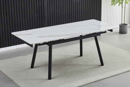 Обеденный стол INI- MADRID CERAMIC 120(180)*85 белый /черный каркас