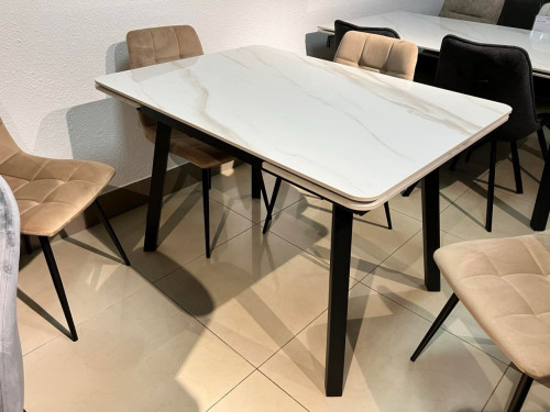 Обеденный стол INI- MADRID CERAMIC 120(180)*85 белый /черный каркас
